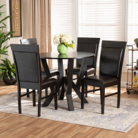 Baxton Studio Nada-Dark Brown-5PC Dining Set Nada Modern and Contemporary Dark Brown Faux Leather Upholstered and Dark Brown Finished Wood 5-Piece Dining Set